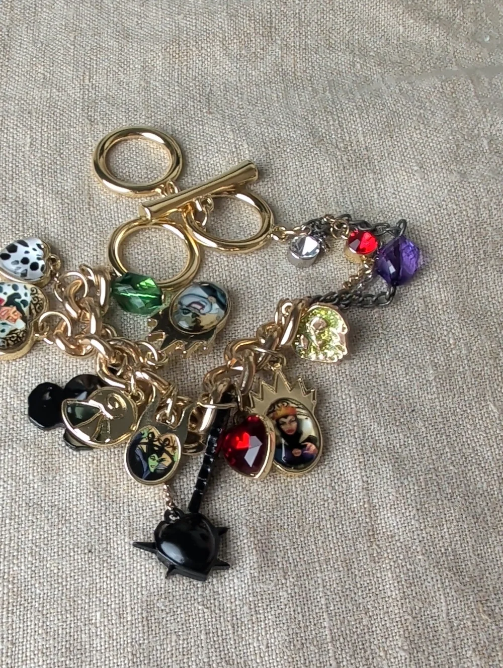 Handcrafted Disney Villains Inspired Charm Bracelet Gold Tone Gothic Fairy Tale